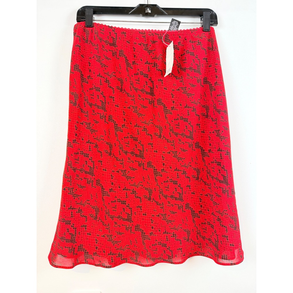 NY‎ & Co Red Black Snakeskin Print Midi Skirt Elastic Waist L 1843-94176